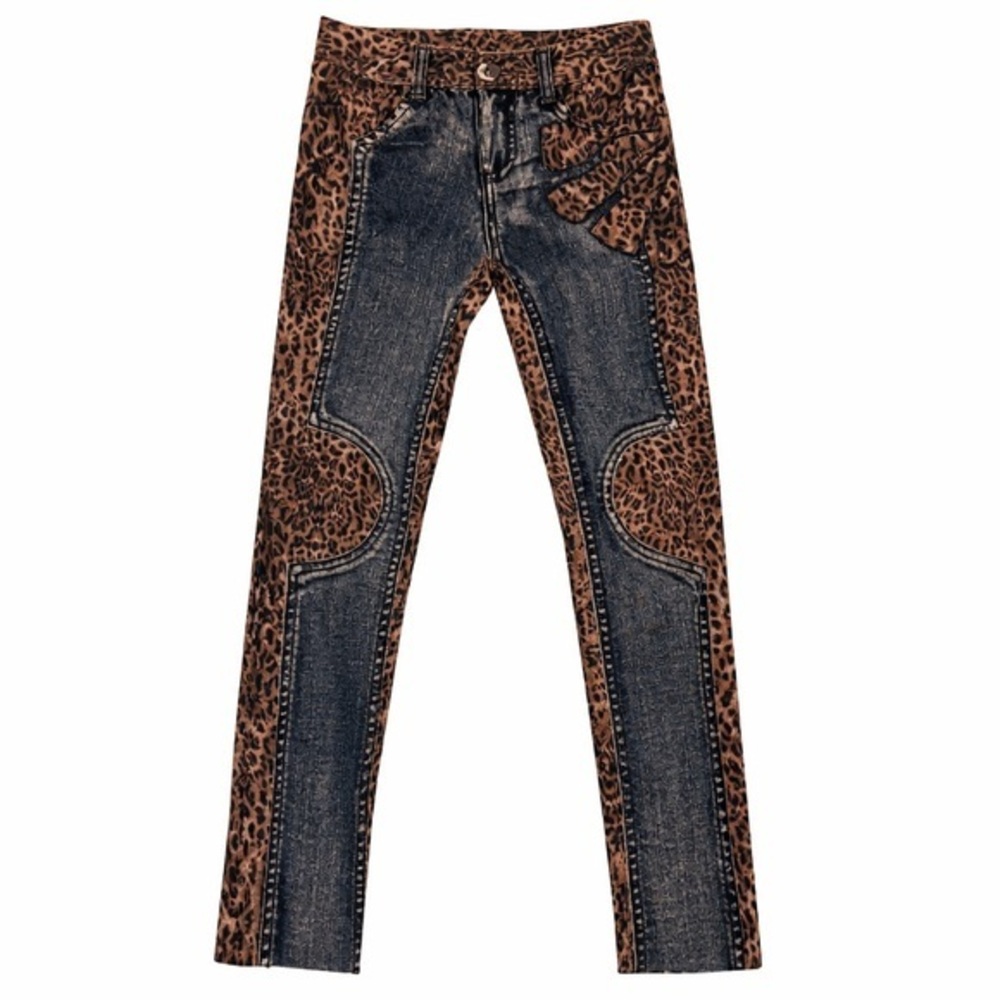 Y2K Denim Look Leggings Leopard Print Vintage One Size NWOT